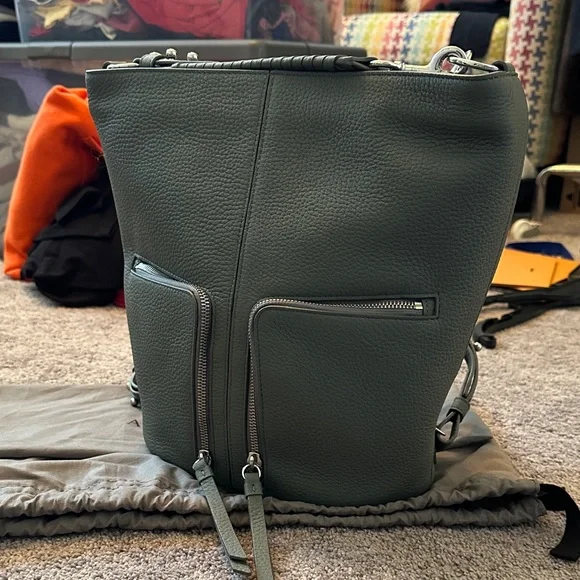 All Saints Sage Green Leather Backpack - Picture 2 of 7